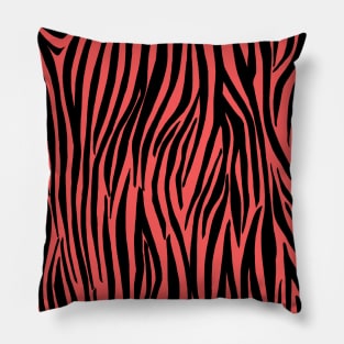 Zebra Stripes Print in z black and Coral Orange Pillow