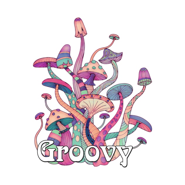 Groovy Retro Mushroom Art by AlondraHanley