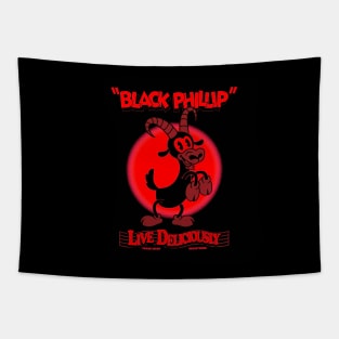 Black Phillip - Live Deliciously - Vintage Cartoophilin Goat RED Tapestry