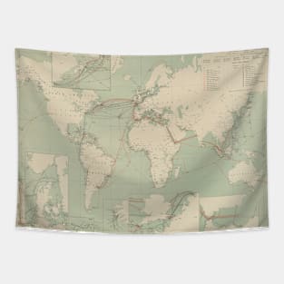 Vintage World Telegraph Map (1910s) Tapestry