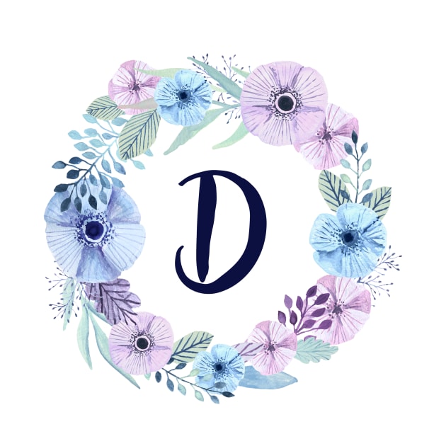 Floral Monogram D Icy Winter Blossoms by floralmonogram