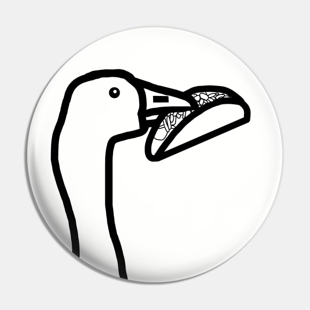 Food Thief Gaming Goose Steals Taco Black and White Portrait Pin by ellenhenryart