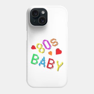 80s Baby. Fun Retro Statement with Hearts. (White Background) Phone Case