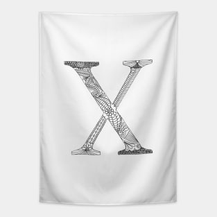 Henna Alphabet X / Henna Letter X - Black Henna Line Art Tapestry