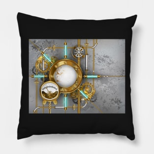 Steampunk Round Banner with Pressure Gauge Pillow