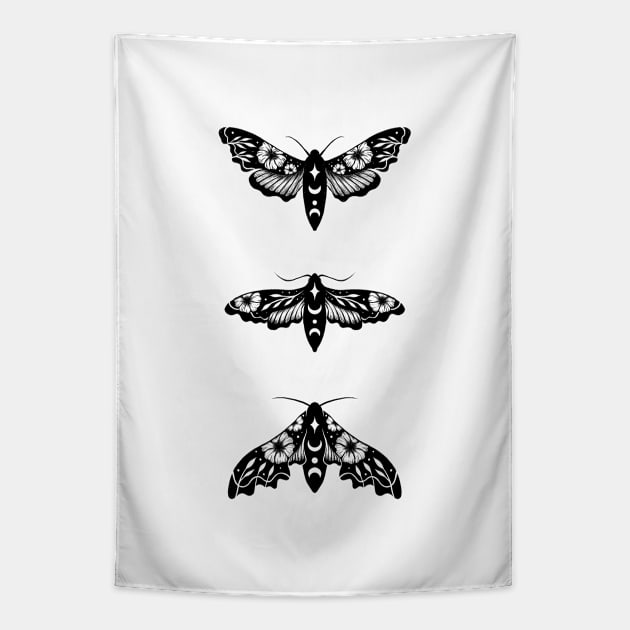 Lime Hawk Moths Night - Black Tapestry by Episodic Drawing