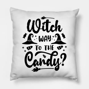 halloween witch way to the candy text art design Pillow