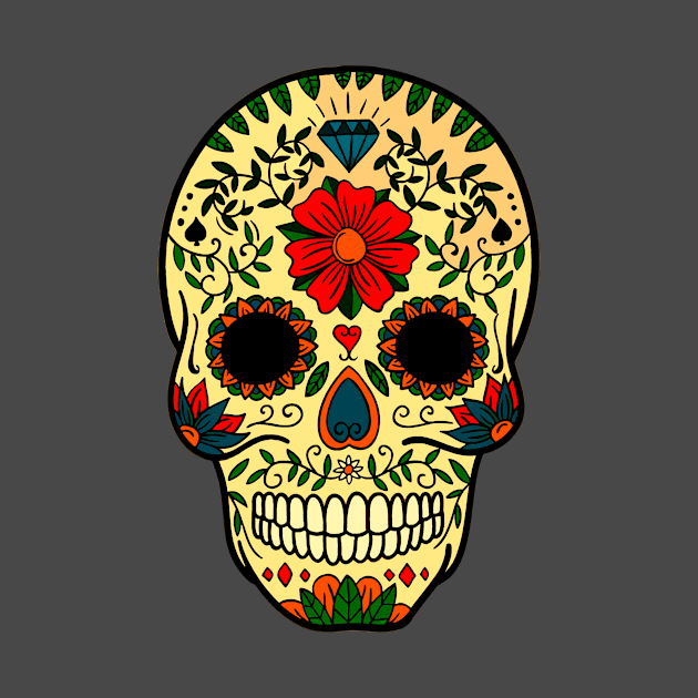 Skull with red flower by Fero_Island