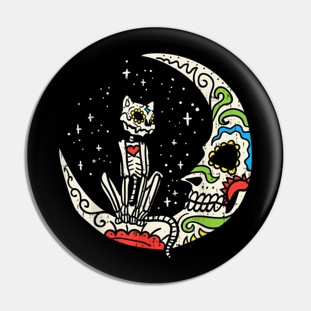 Sugar Skull Cat Moon Pin by FilerMariette