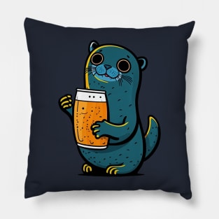 Cute Cartoonish Seam With Beer Mug Pillow
