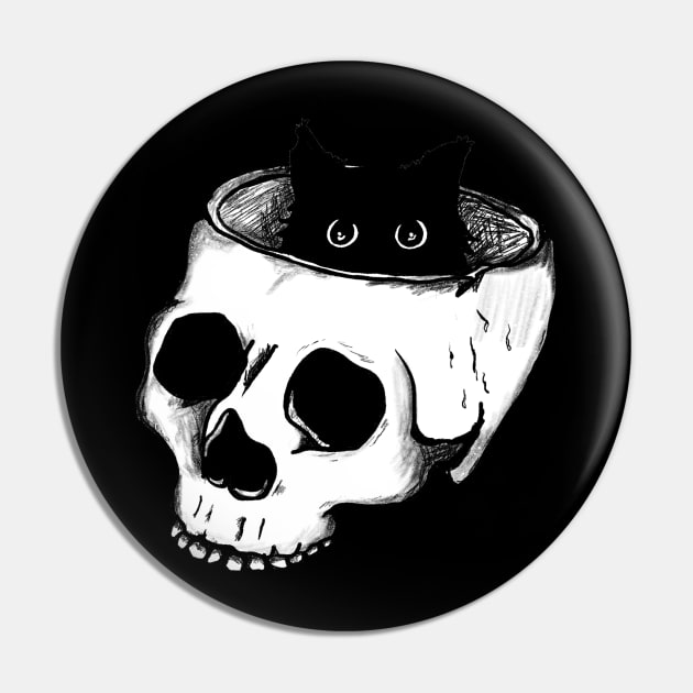 Black Cat Skull Pin by TriciaRobinsonIllustration