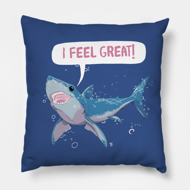 Great White Shark Feels Great Pillow by cartoonowl