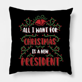 All I Want For Christmas Is a new president, funny anti biden christmas design for trump supporters, Pillow