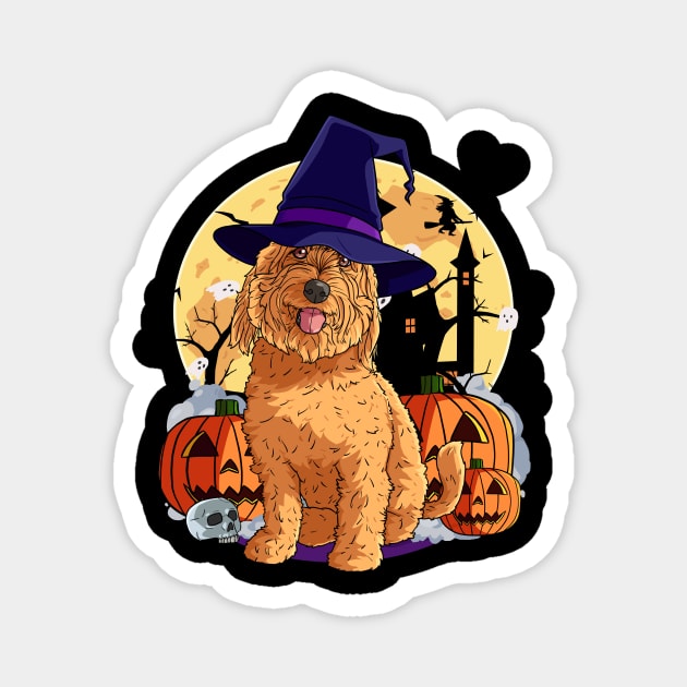 Goldendoodle Cute Dog Witch Halloween Pumpkin Magnet by Noseking