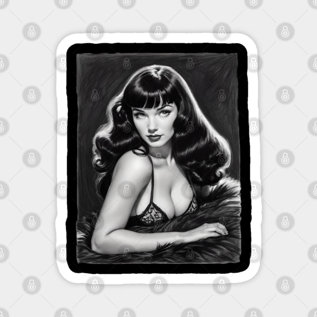 Bettie Page Black and White Portrait Magnet by Absinthe Society 