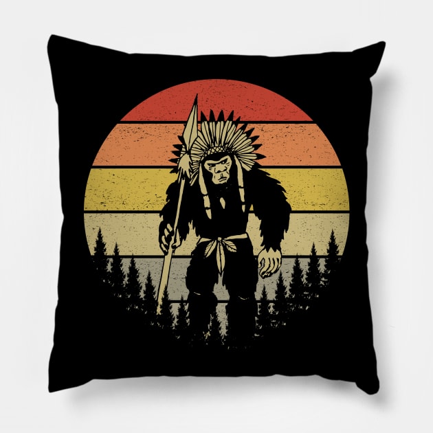 Bigfoot Native American Headdress Pillow by Tesszero