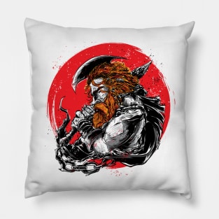 Viking Man with Red Moon Pillow