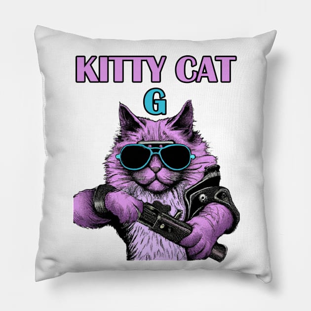 Kitty Cat G Synthwave Retro Pillow by Artsimple247