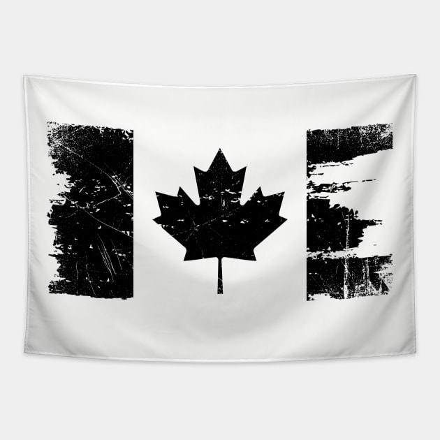 Canadian Flag - Black - Distressed Tapestry by Raw10