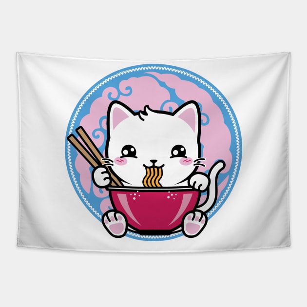 Cute Kawaii Japanese Ramen Cat Tapestry by ghsp