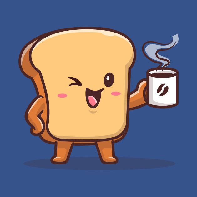 Discover Cute Bread Drink Coffee Cartoon Vector Icon Illustration - Bread - T-Shirt