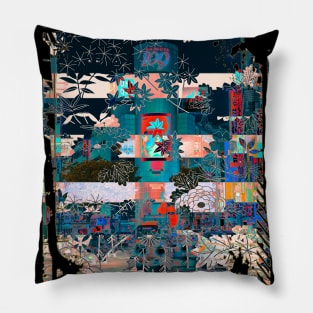Japan City Night Streets View Collage Art 97 Pillow
