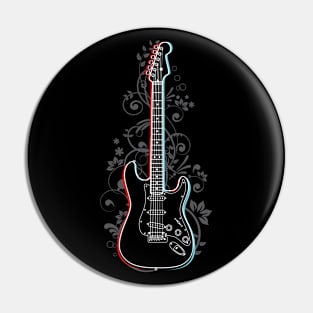 S-Style Electric Guitar 3D Outline Flowering Vines Pin