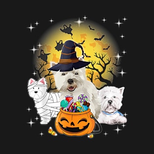 Westie Mummy Witch Dog Moon Halloween T-Shirt
