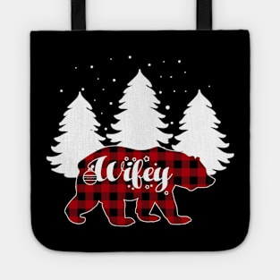 Wifey Bear Buffalo Red Plaid Matching Family Christmas Tote