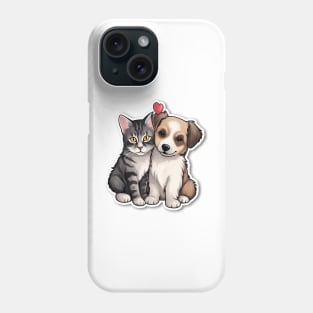 Adorable Puppy and Kitten Friendship Illustration Phone Case