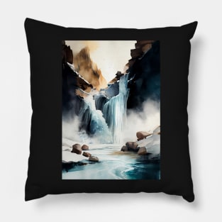 Aqua Serenity: Watercolor Waterfall Pillow