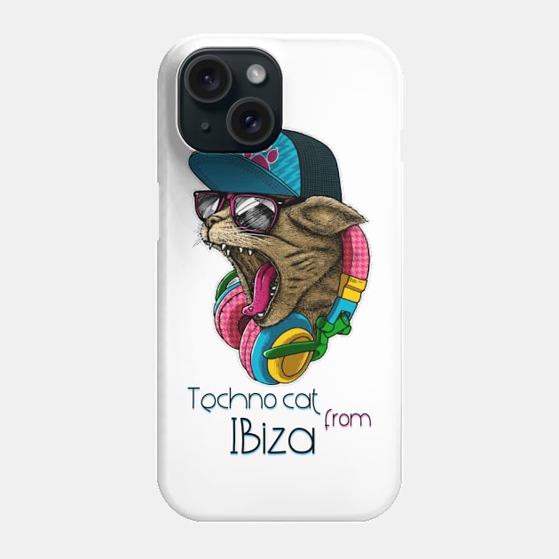 Techno cat from Ibiza - Catsondrugs.com - Techno Party Ibiza Rave Dance Underground Festival Spring Break  Berlin Good Vibes Trance Dance technofashion technomusic housemusic Phone Case by catsondrugs.com