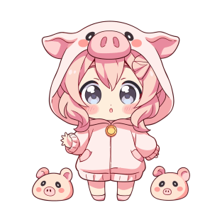 Cute manga girl with little piglets T-Shirt