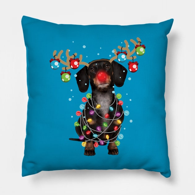 Christmas Cute Xmas Dachshund Wiener, Dog Gift Pillow by Art Like Wow Designs