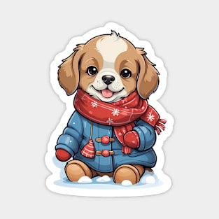 Cute Puppy in Winter Clothes Illustration Magnet