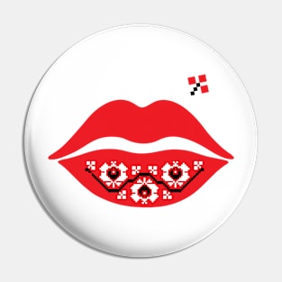 Red Lips - Traditional Romanian folk art knitted embroidery pattern Pin