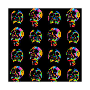 Colorful Skull Pattern Wpap Style Dark Black Background T-Shirt