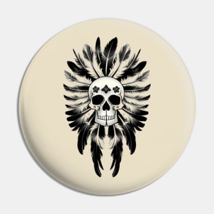 skull with feathers Pin