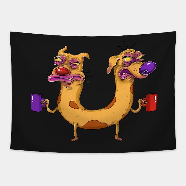 Catdog Before Coffee Tapestry by idrawcartoons