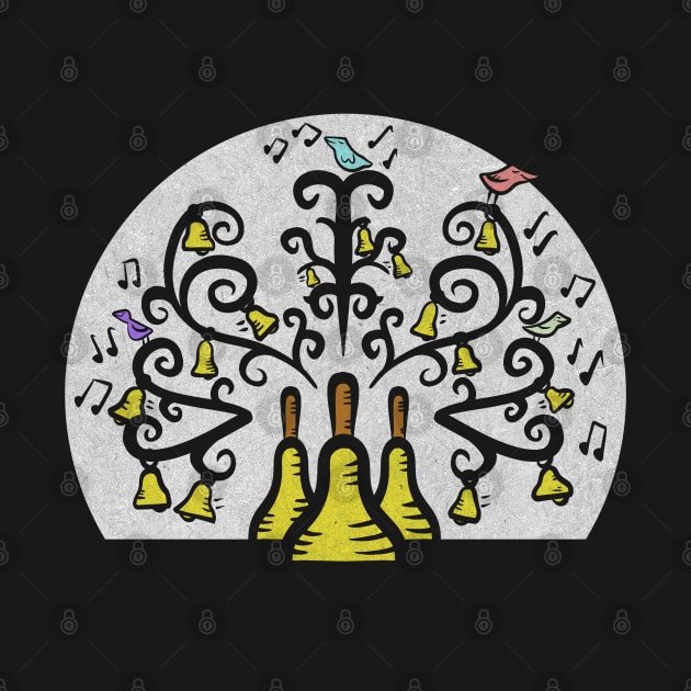 Three Handbells Tree Of Music white textured pattern by SubtleSplit