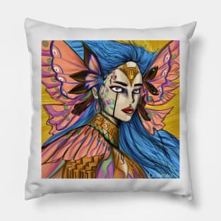 butterfly kawaii mexican fairy woman art ecopop Pillow