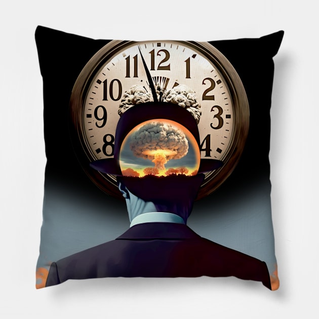 Doomsday Clock 2023 No 1: Ninety Seconds Left to Go  on a Dark Background Pillow by Puff Sumo