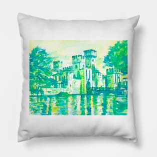 SCALIGERO CASTLE in SIRMIONE - watercolor painting Pillow