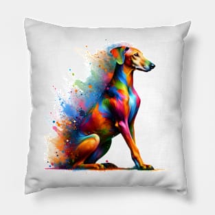 Abstract Colorful Splashed Paint Pharaoh Hound Portrait Pillow