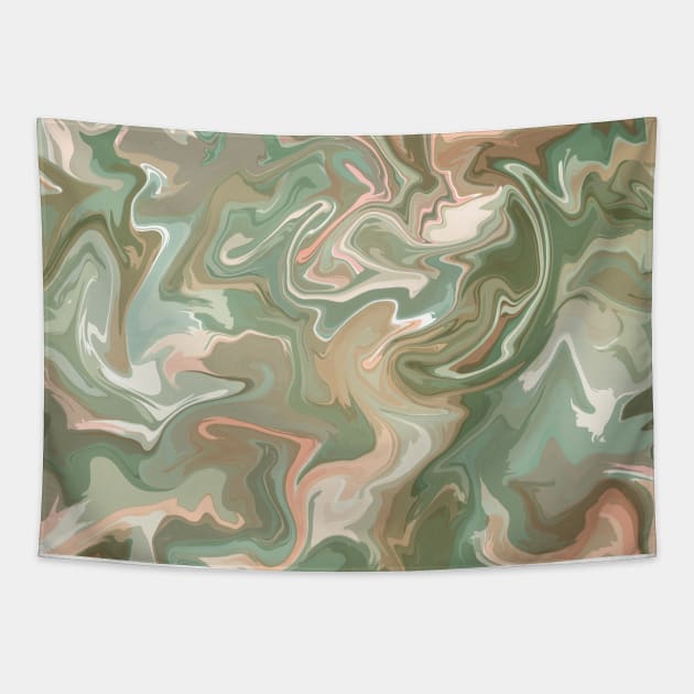 Desert Sage Silk Marble - Light Sage Green, Peach, and Off White Liquid Paint Pattern Tapestry by GenAumonier