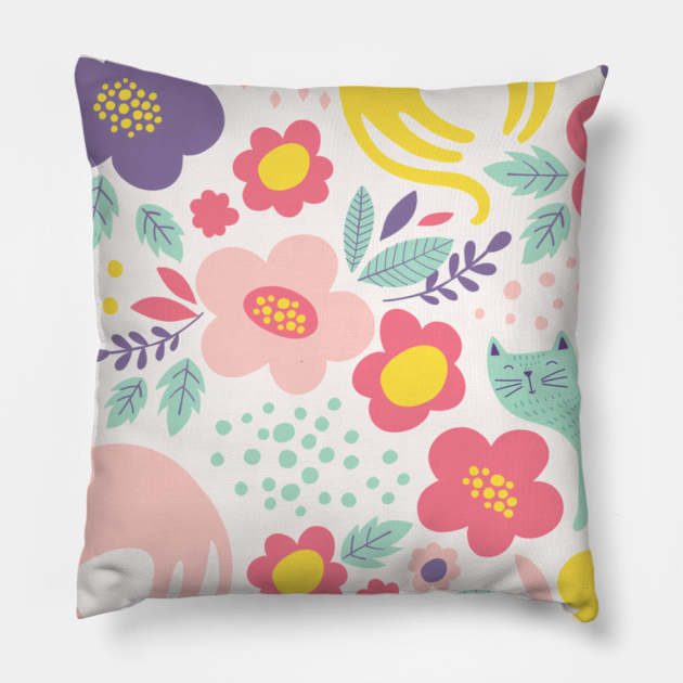 Pattern cute cats lover flower Pillow by Flipodesigner