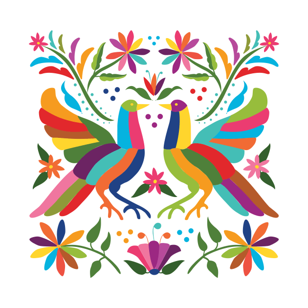 Mexican Otomí Love Birds / Colorful & happy art by Akbaly by Akbaly