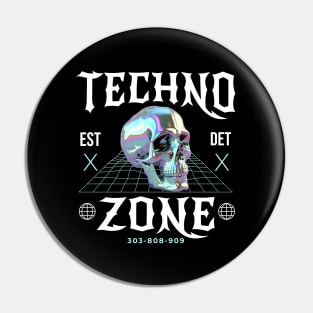 TECHNO - Techno Zone Skull (White/blue) Pin