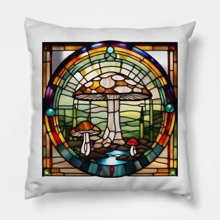 River Rock Mushroom Stained Glass Pillow