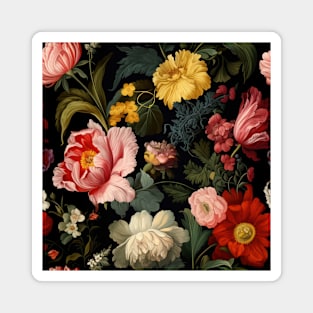 Dutch Nocturne: Luminous Floral Pastoral on Black Canvas Magnet